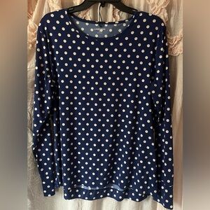 Lands' End Navy and White Polka Dot Long Sleeve Tee size XL